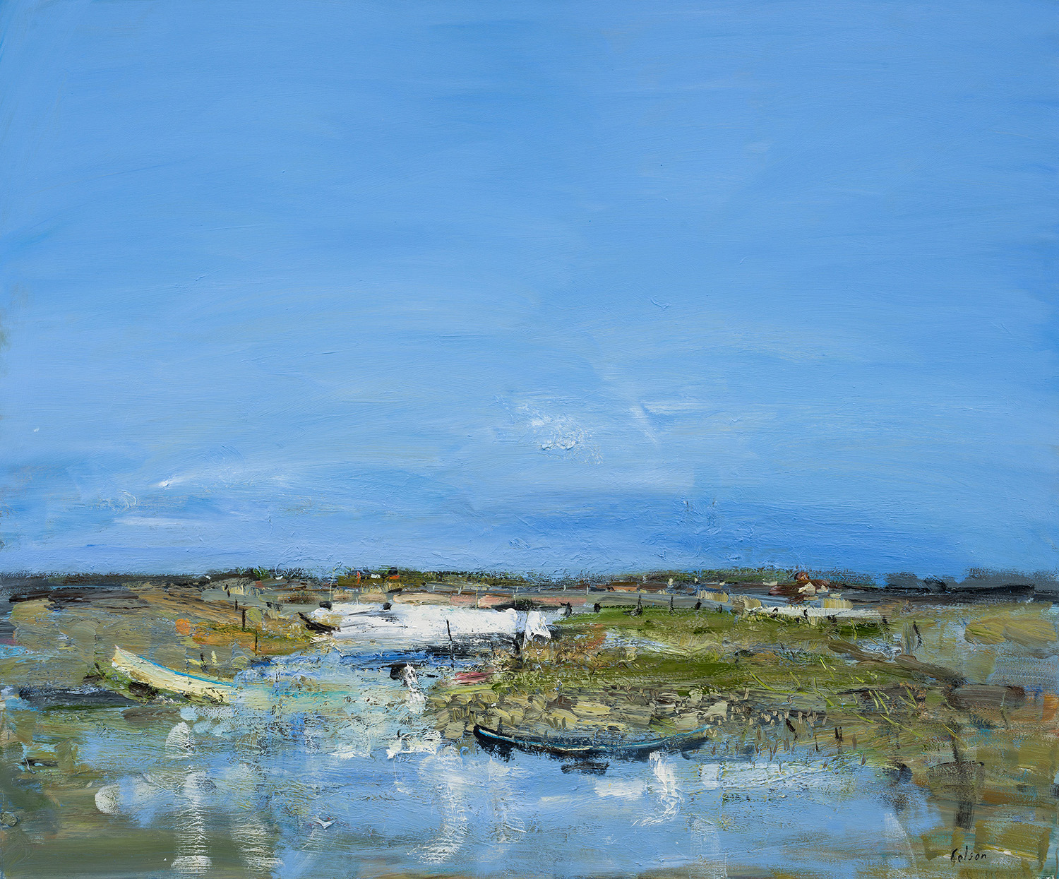 Oil painting by Richard Colson titled Salt Marshes Burnham Overy Staithe